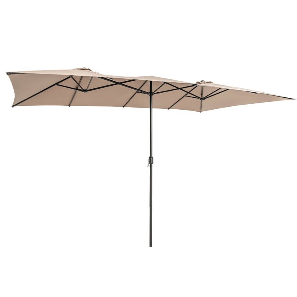Front. Kadyn - 15 Feet Double-Sized Patio Umbrella with Crank Handle and Vented Tops-Brown, Patio Offset Umbrella with Tilt Adjustment.