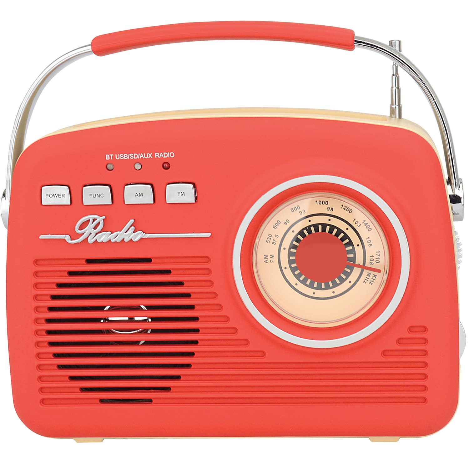 Supersonic - Sc-1201bt- Retro Portable Am/fm Radio With Bluetooth, Sc-1201 - Red