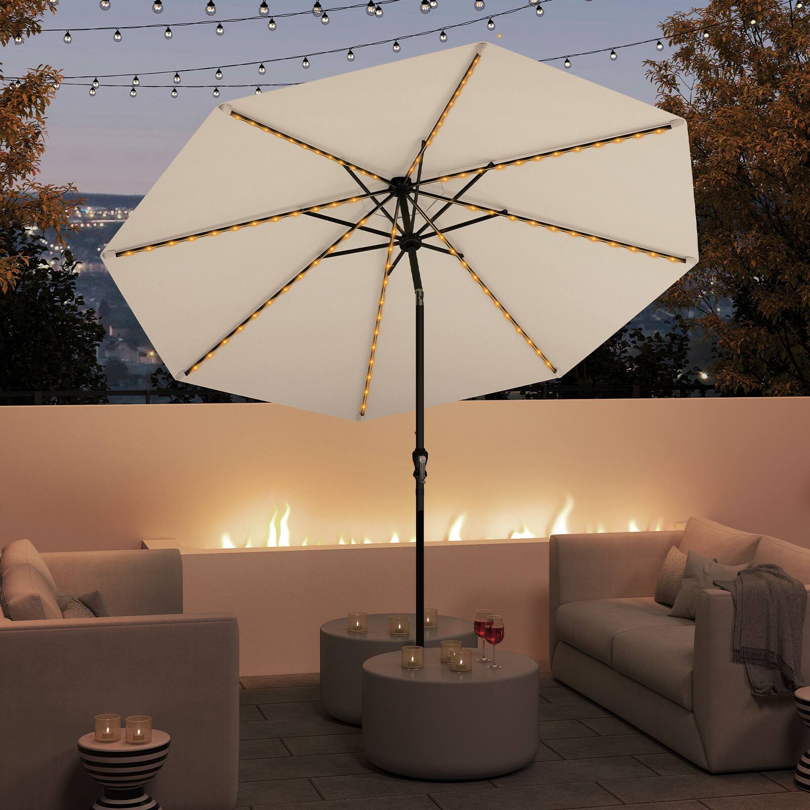 Alt View 1. Gymax - Gymax 10 FT Solar Patio Umbrella w/96 Multi-colored LED Lights & 9 Modes Vented Top Beige - Beige.