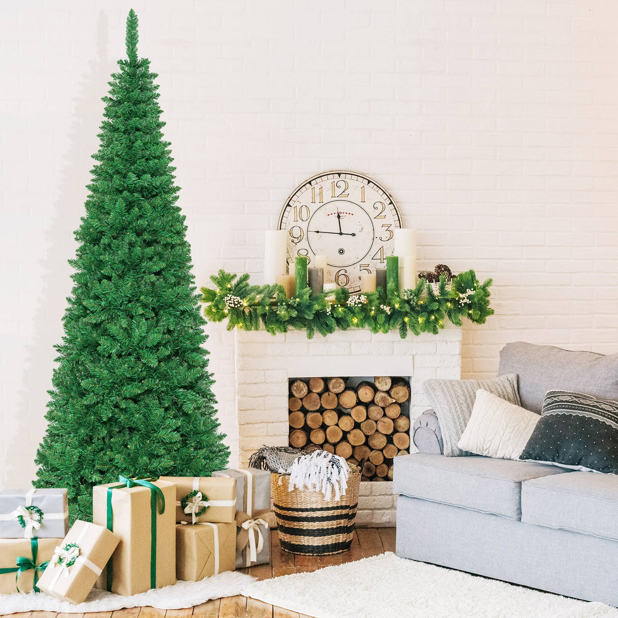 Alt View 2. Gymax - Gymax 7.5ft Pre-Lit Pencil Christmas Tree Traditional Indoor Decoration - Green.