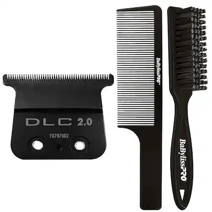 Front. Babyliss - BabylissPro FX707BD2 DLC 2.0MM Deep Tooth T-Blade with Fade Brush and Comb Black - Black.