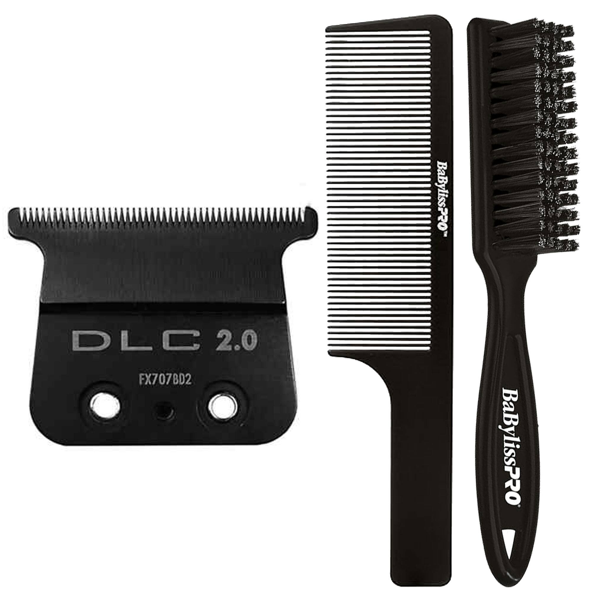 Front. Babyliss - BabylissPro FX707BD2 DLC 2.0MM Deep Tooth T-Blade with Fade Brush and Comb Black - Black.