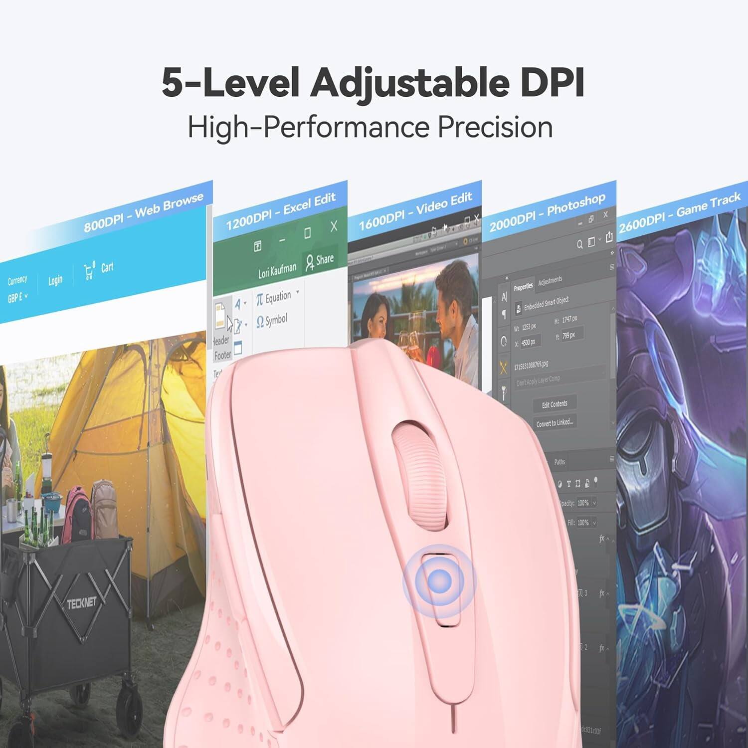 5-Level Adjustable DPI High-Performance Precision

800DPI - Web Browse
1200DPI - Excel Edit
1600DPI - Video Edit
2000DPI - Photoshop
2600DPI - Game Track

Currency: GBP
Login
Cart

Lori Kaufman
Share

Properties
Adjustments
Embeddred Smart Obled Symbol

1747px
1250 mg
755g

Footer
07:583088768.pg

Edity Contents
Convettib
Patis

25%
Fil: 20%
TECKNET