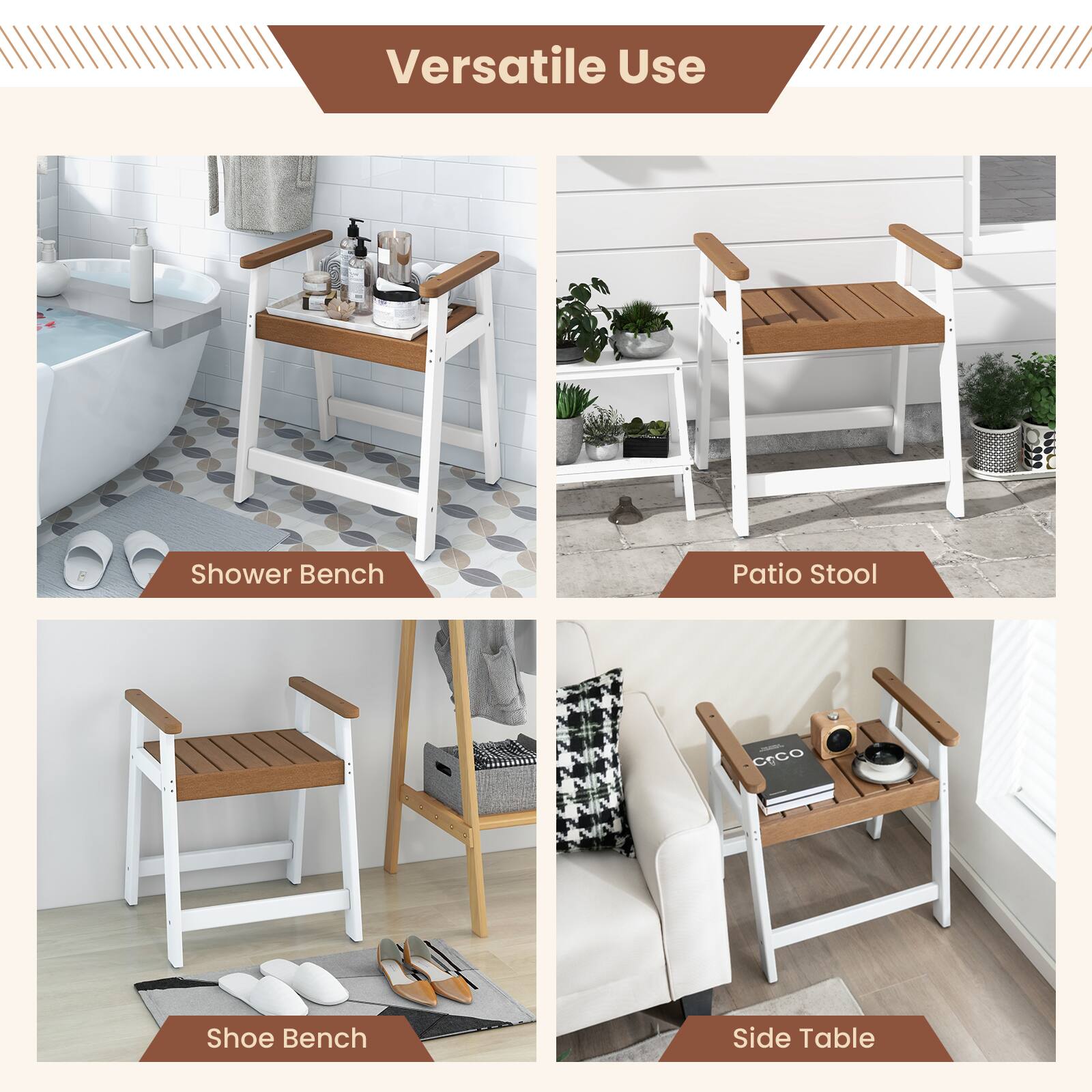 Versatile Use: Shower Bench, Patio Stool, Crco Shoe Bench, Side Table