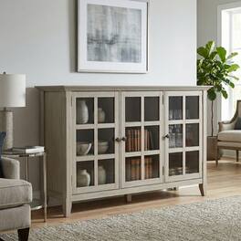Simpli Home - Acadian Solid Wood 62 inch Wide Transitional Wide Storage Cabinet - Distressed Gray