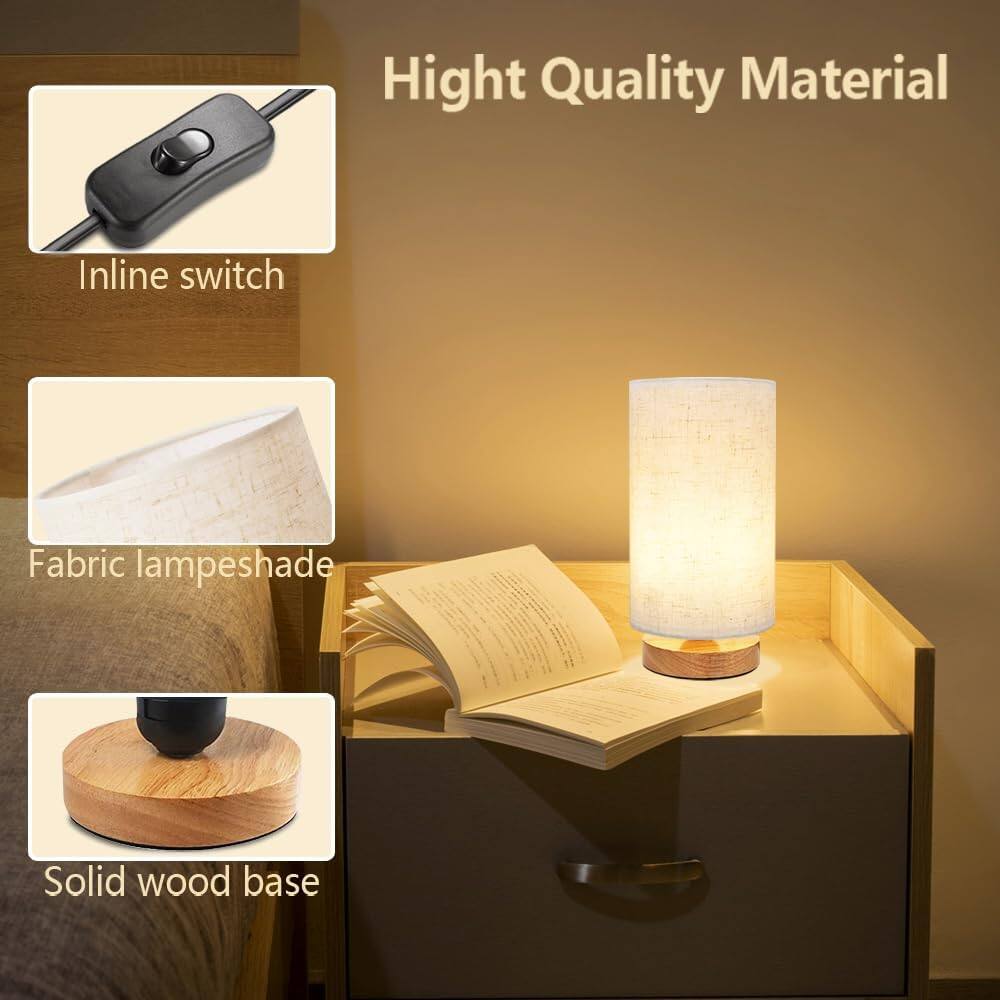 High Quality Material

- Inline switch
- Fabric lampshade
- Solid wood base