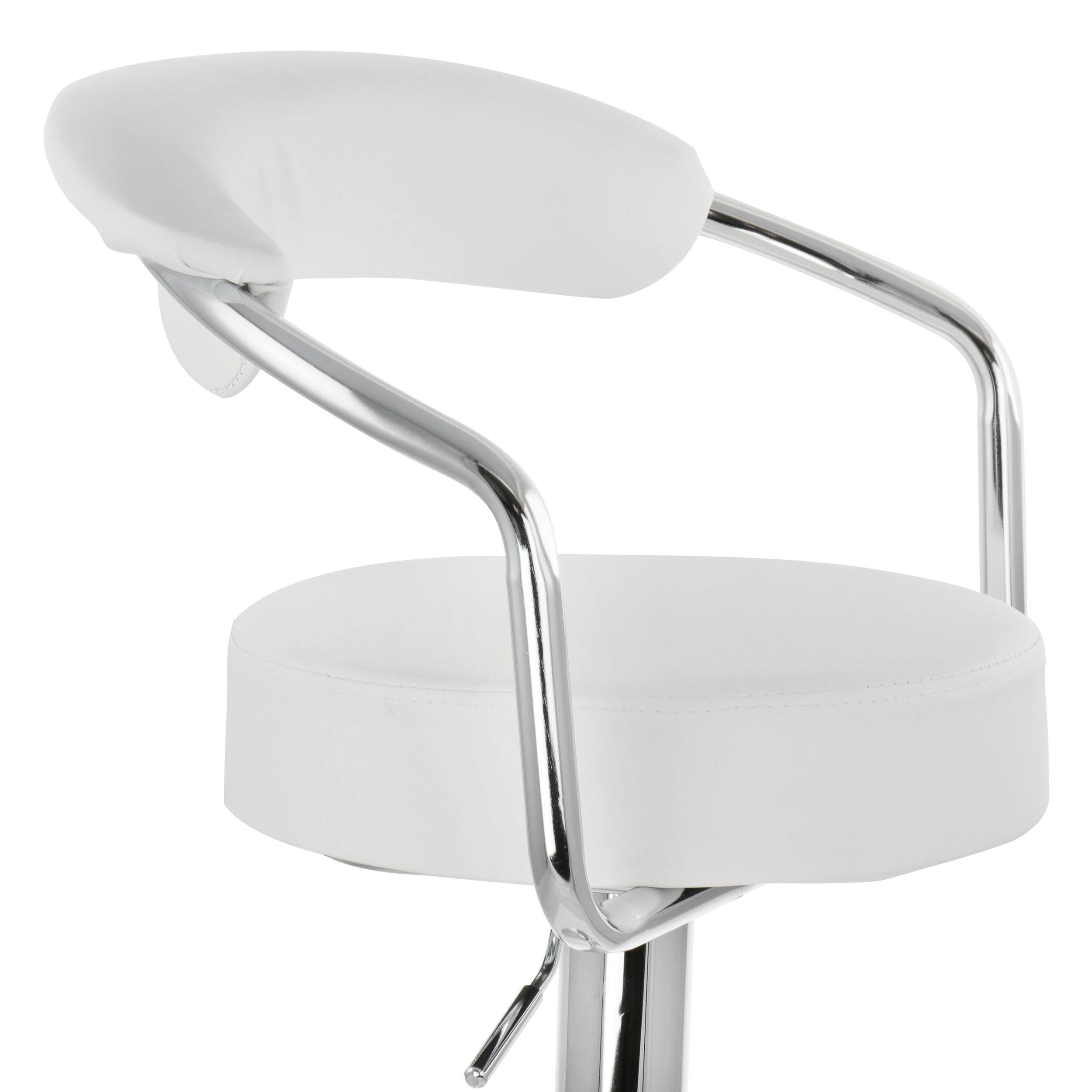 Alt View 4. Elama - Elama 2 Piece Faux Leather Retro Adjustable Bar Stool in White with Chrome Handles and Base - White.