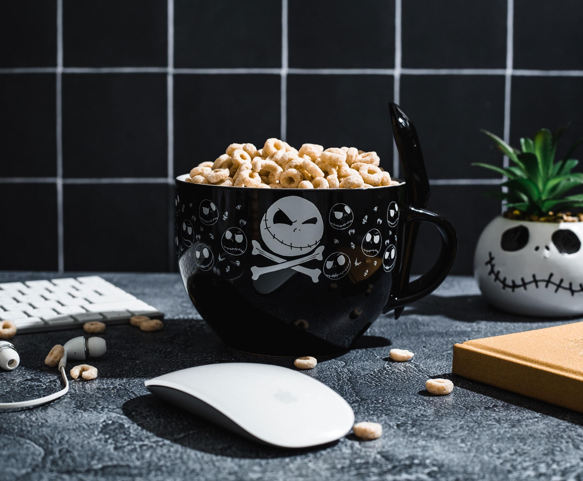 Alt View 5. Disney - Disney The Nightmare Before Christmas Cross Bones Ceramic Soup Mug With Spoon - Black.