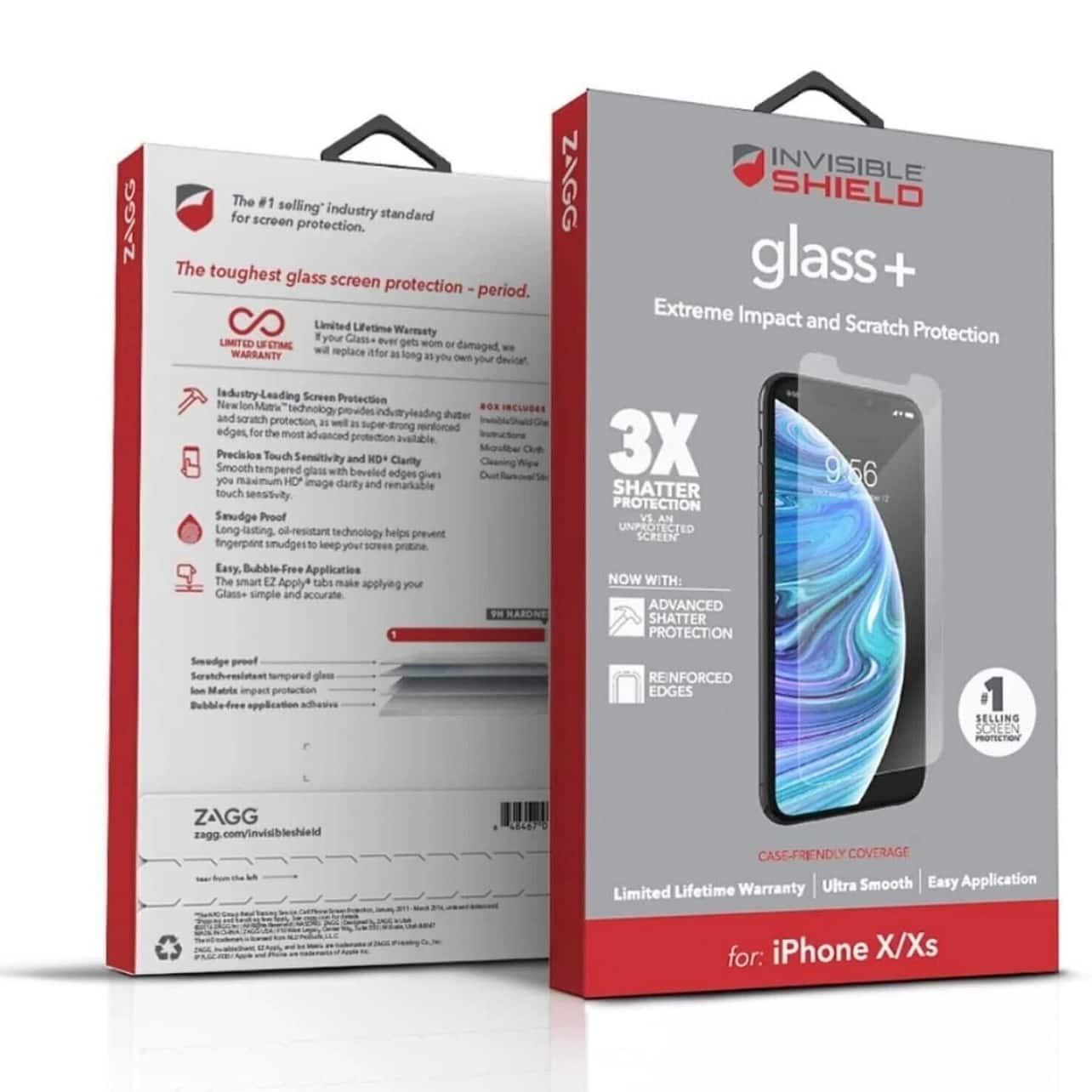 ZAGG - InvisibleShield Glass+ Screen Protector for iPhone XS (A1920 A2097, A2098, A2099 A2100) & iPhone X A1865, A1901, A1902) - Clear