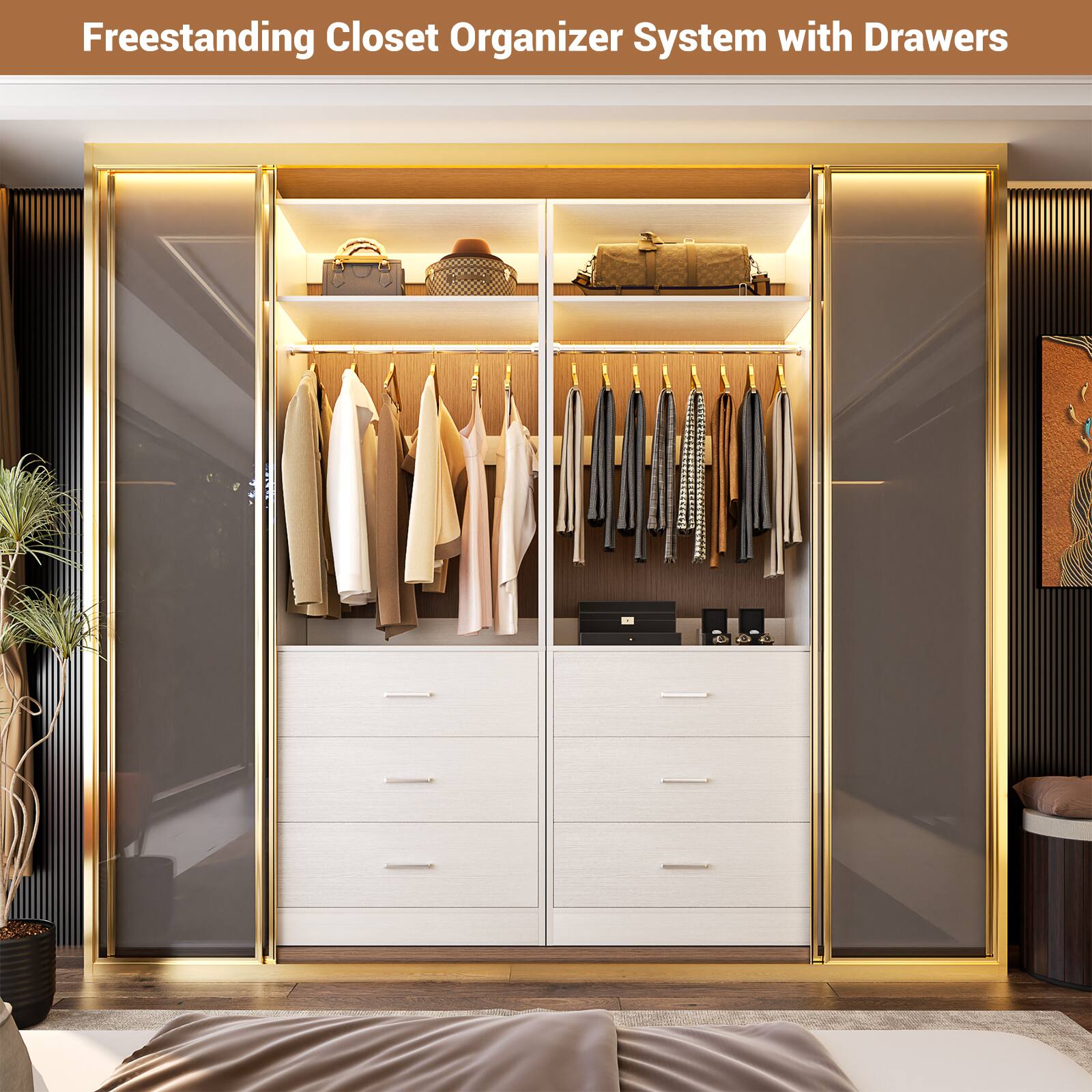 Freestanding Closet Organizer System with Drawers