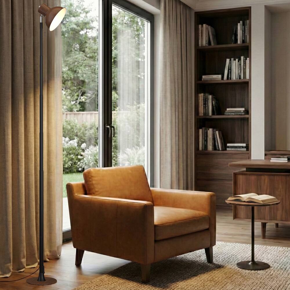 Alt View 7. Topteng - Height Adjustable LED Floor Lamp,3 Color Temperatures,10%-100% Dimmable,150° Rotating Shade for Bedroom/Office Lighting - Walnut.