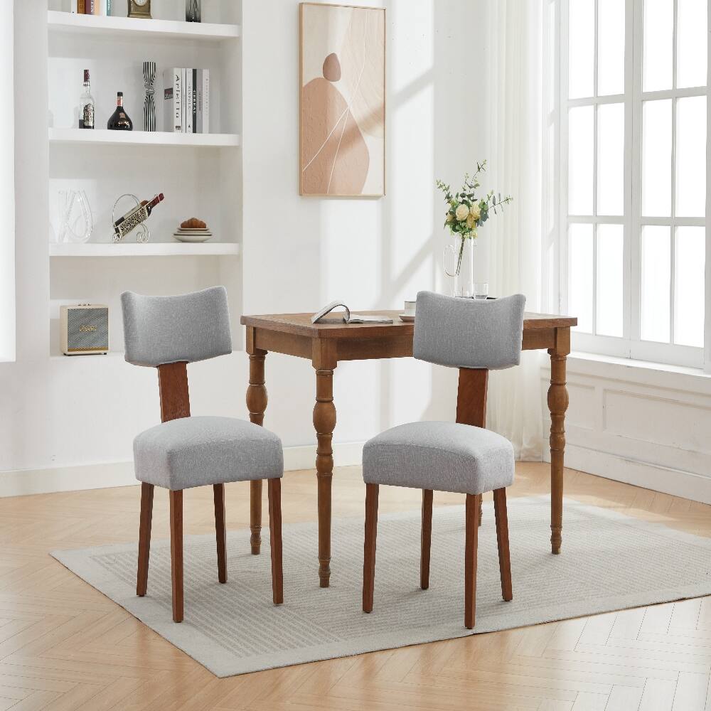 Alt View 7. Loheer - Loheer Gray Linen Dining Chairs Set of 2 Modern Armless Curved Backrest Solid Wood Legs - Gray.