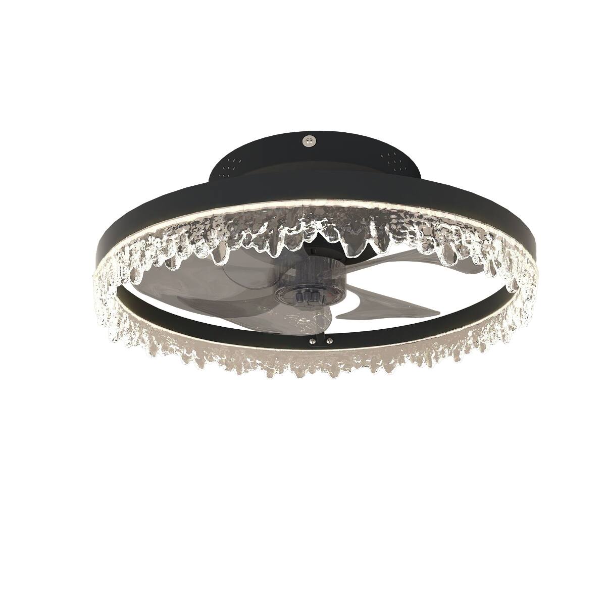 Alt View 5. Loheer - Loheer 16 Inch Flush Mount Ceiling Fan With Light, Black Crystal Chandelier, Five Hidden Blades, Remote Control.