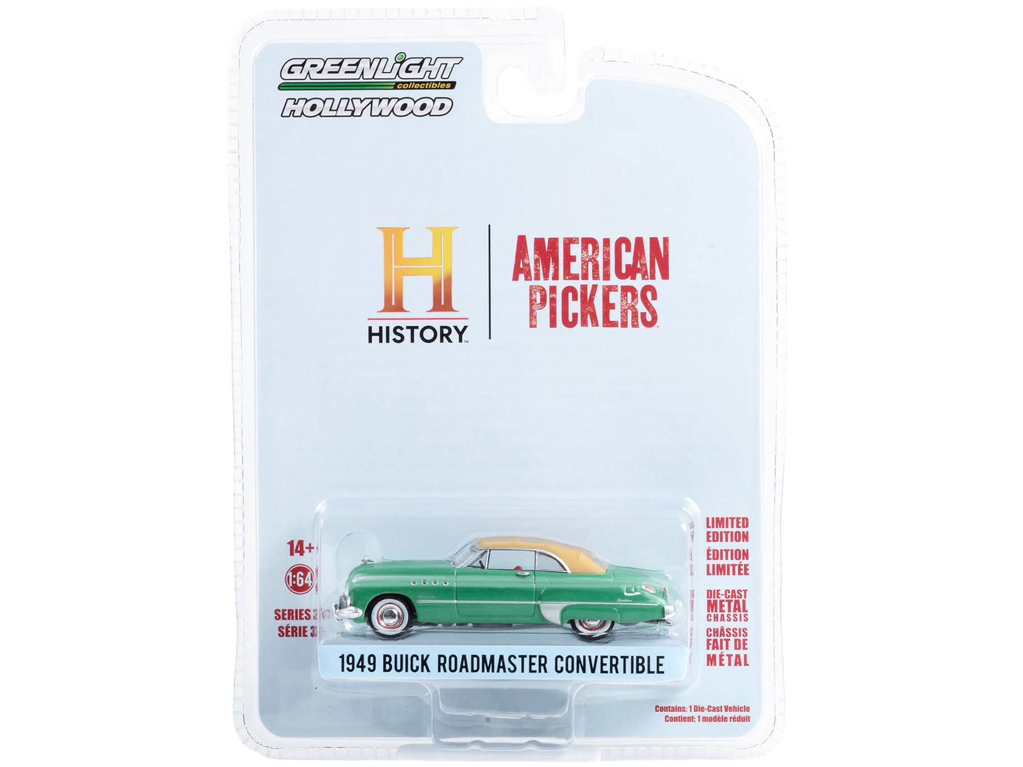 GREENLIGHT collectibles HOLLYWOOD AMERICAN PICKERS HISTORY 14+ 1:64 SERIES 2 LIMITED EDITION DIE-CAST METAL CHASSIS 1949 BUICK ROADMASTER CONVERTIBLE

Contains: 1 die-cast vehicle