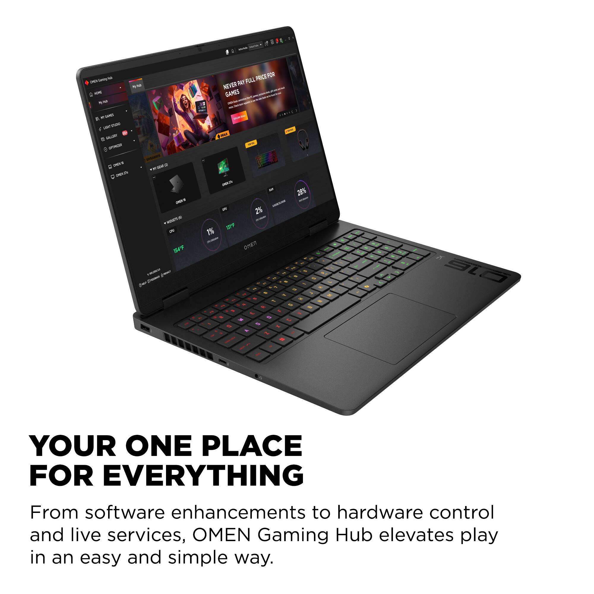Your One Place For Everything: From software enhancements to hardware control and live services, OMEN Gaming Hub elevates play in an easy and simple way.