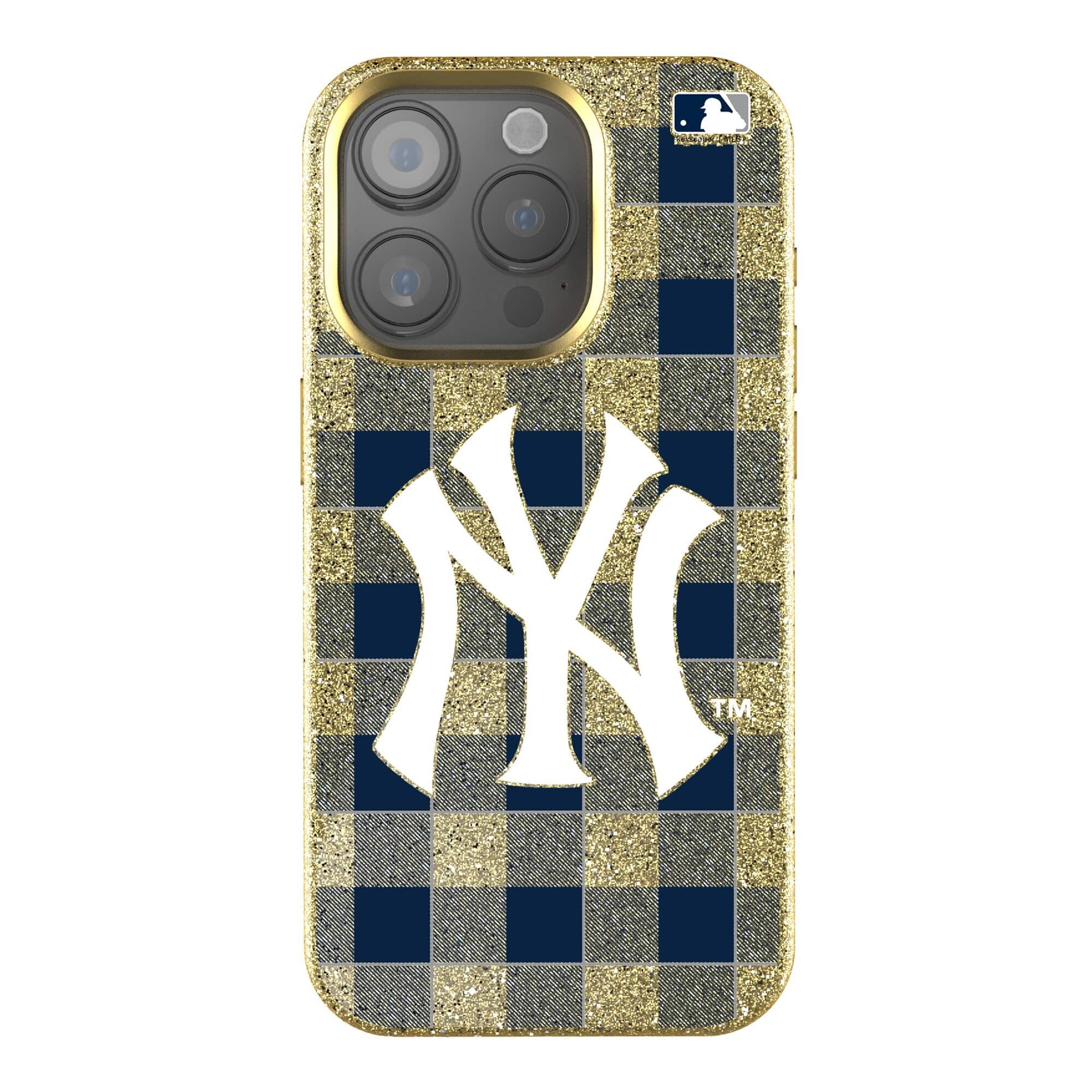 Keyscaper - MLB - New York Yankees Plaid Bling iPhone Case - 14 Pro Max - Gold