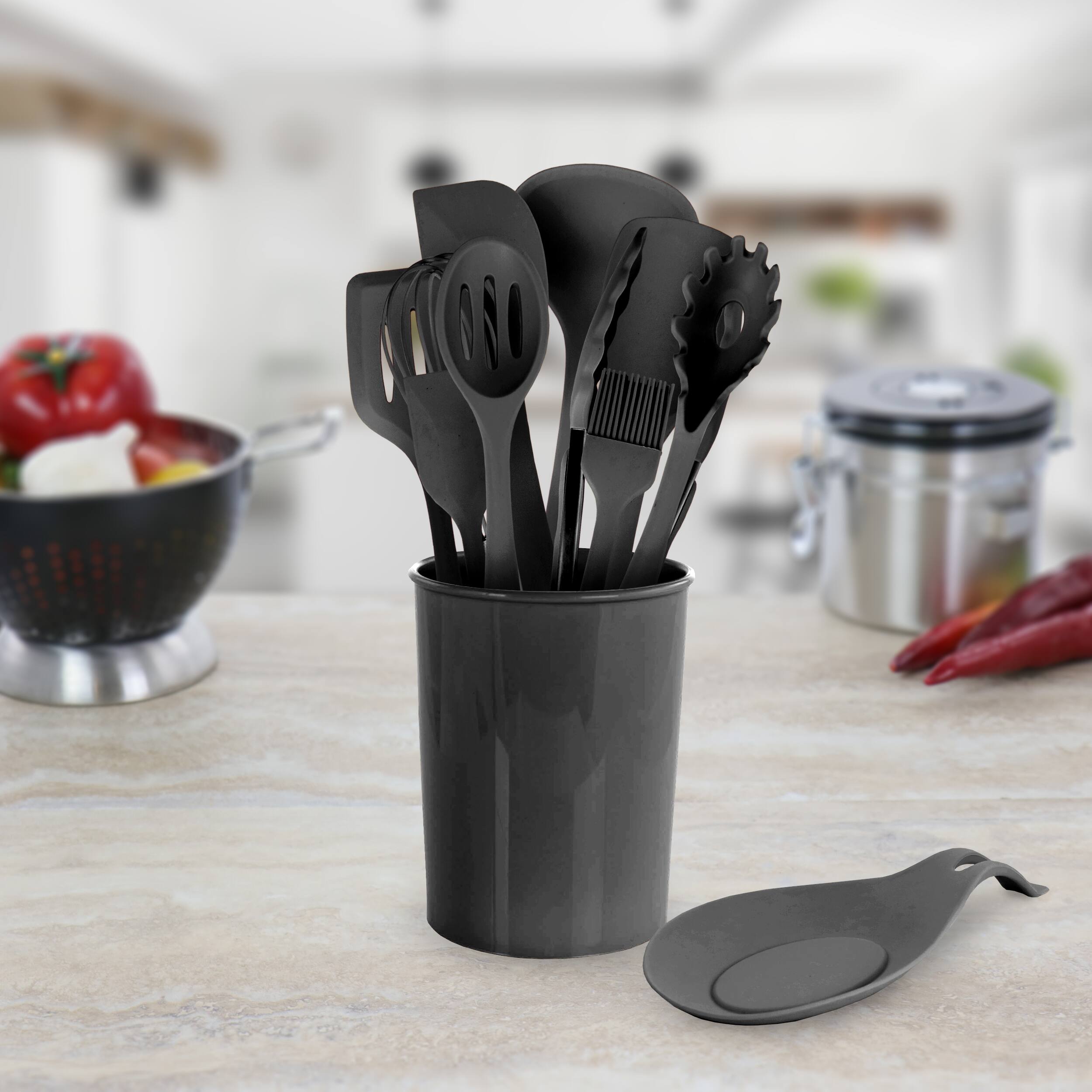 Alt View 5. MegaChef - MegaChef Black Silicone Cooking Utensils, Set of 12 - Black.