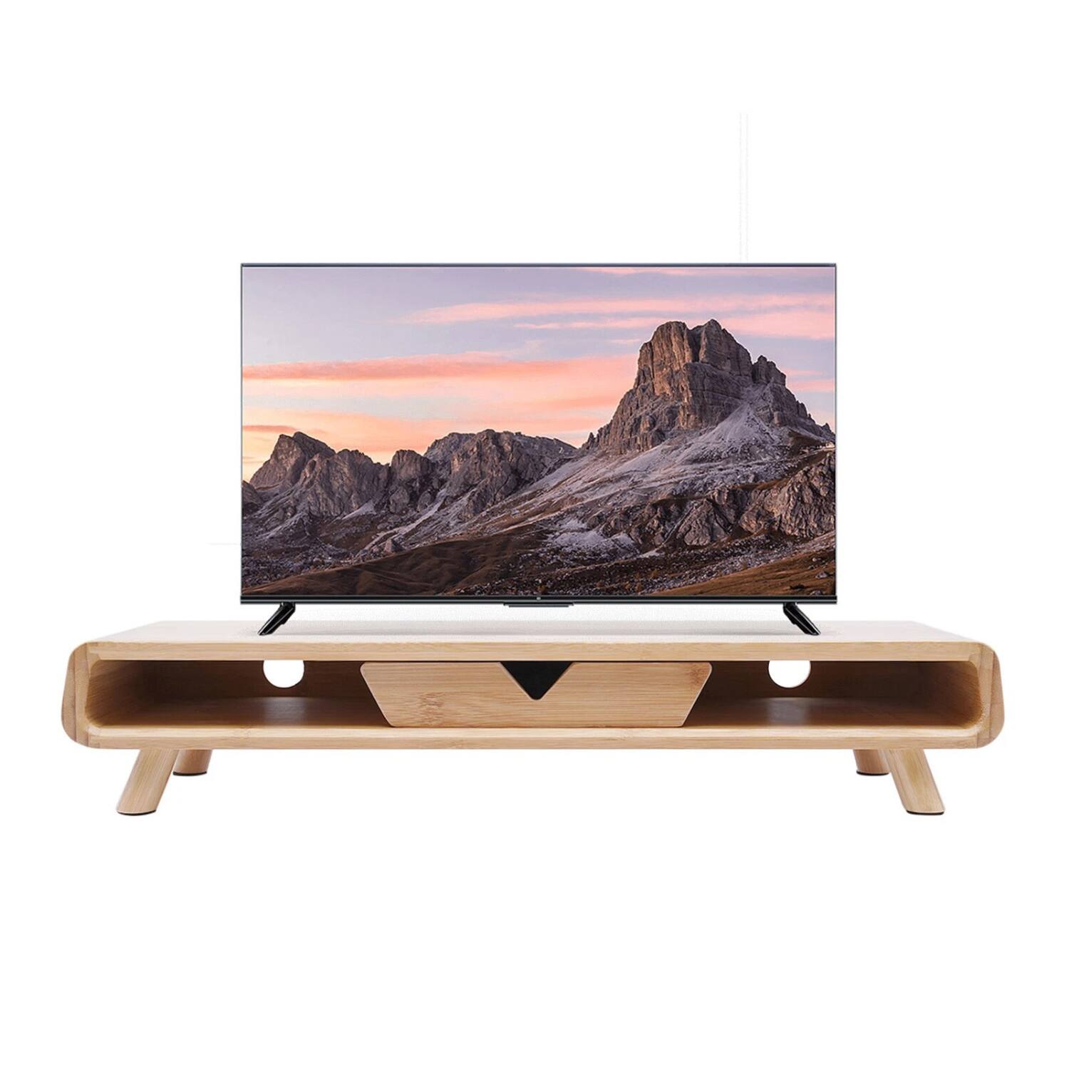 Angle. Stock Preferred - 24" Bamboo Monitor Stand & Back Baffle Drawer Desktop Riser - Brown.