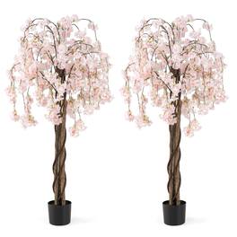 Costway - 2 Pack 5.5 FT Tall Artificial Cherry Blossom Tree with Pink Flowers Decoration - White
