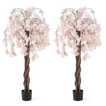 Front. Costway - Costway 2 Pack 5.5 FT Tall Artificial Cherry Blossom Tree with Pink Flowers Decoration White - White.