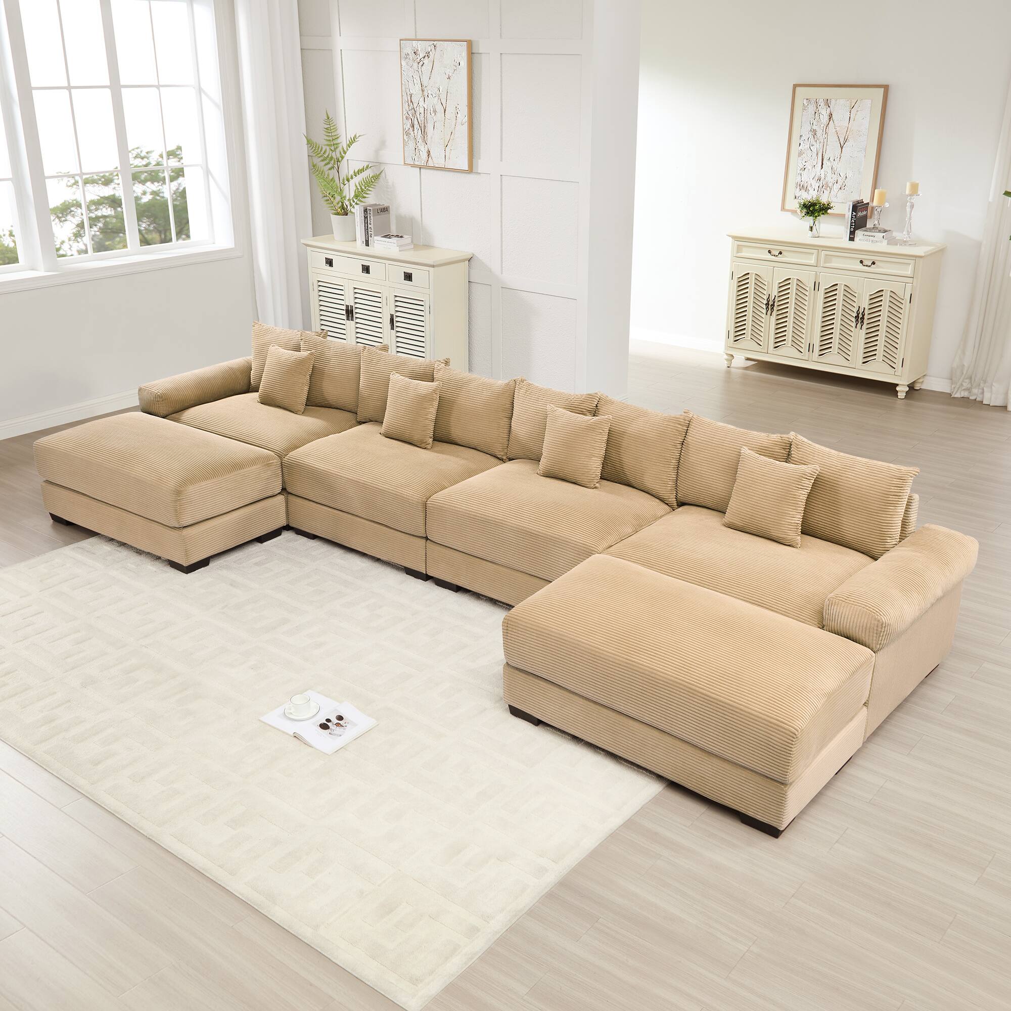 Front. LOVMOR - Modular Deep Seat Corduroy Sectional Couch Storage Ottoman Compressed Pack For Living Room Study Den Soft Home - Camel.