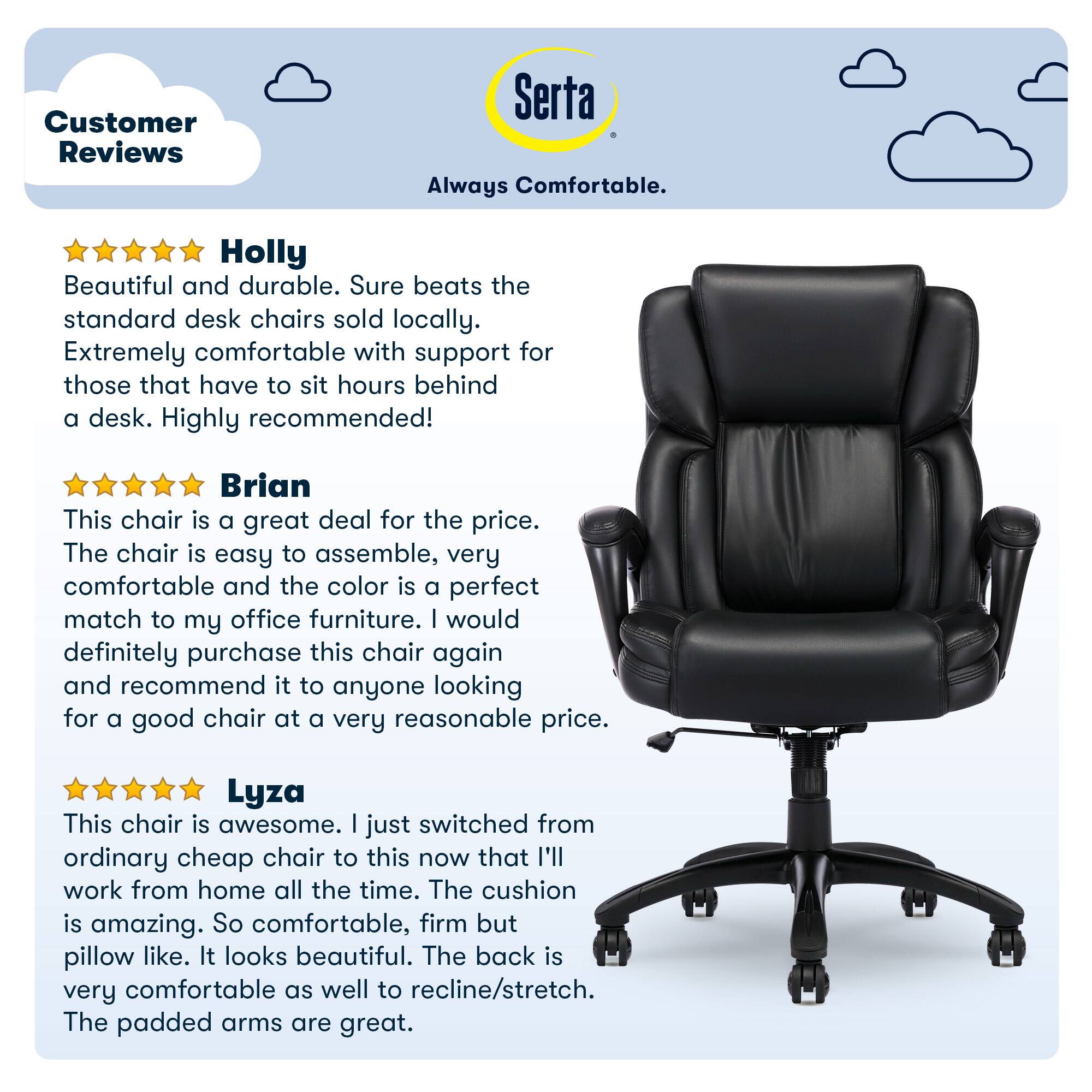 Alt View 21. Serta - Ergonomic Executive Office Chair with Lumbar Support Cushioned Headrest Padded Arms Reclining Swivel Leather Garret - Space Black.