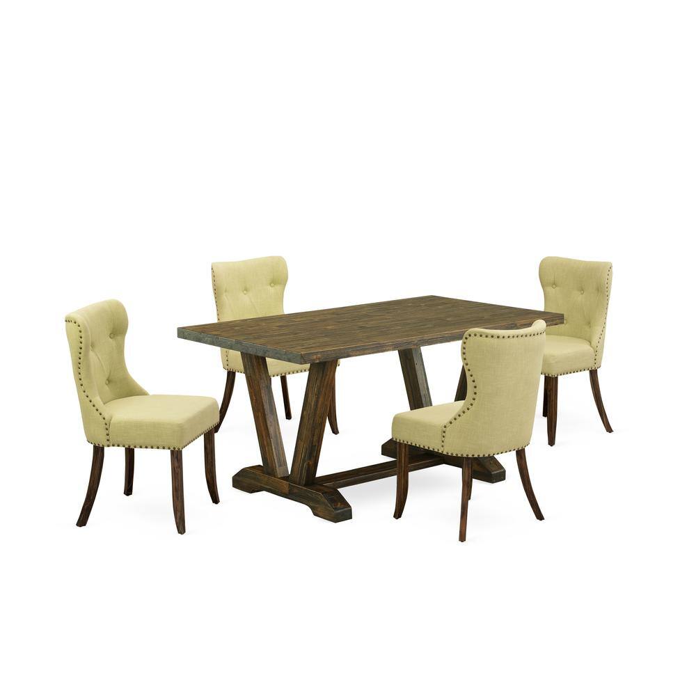 Left. East West Furniture - East West Furniture V776SI737-5 5-Piece Dining Table Set- 4 Dining Chairs with Limelight Linen Fabric Seat and Button - Multi-Color.