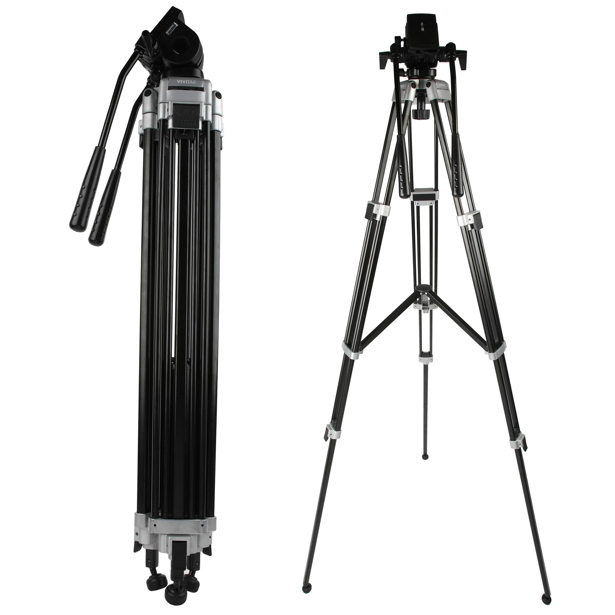Alt View 5. Vivitar - 75" Aluminum Alloy Tripod  Twin Handle - Head 360° Panning - 17lbs Load Capacity with Protective Carry Case - Black.