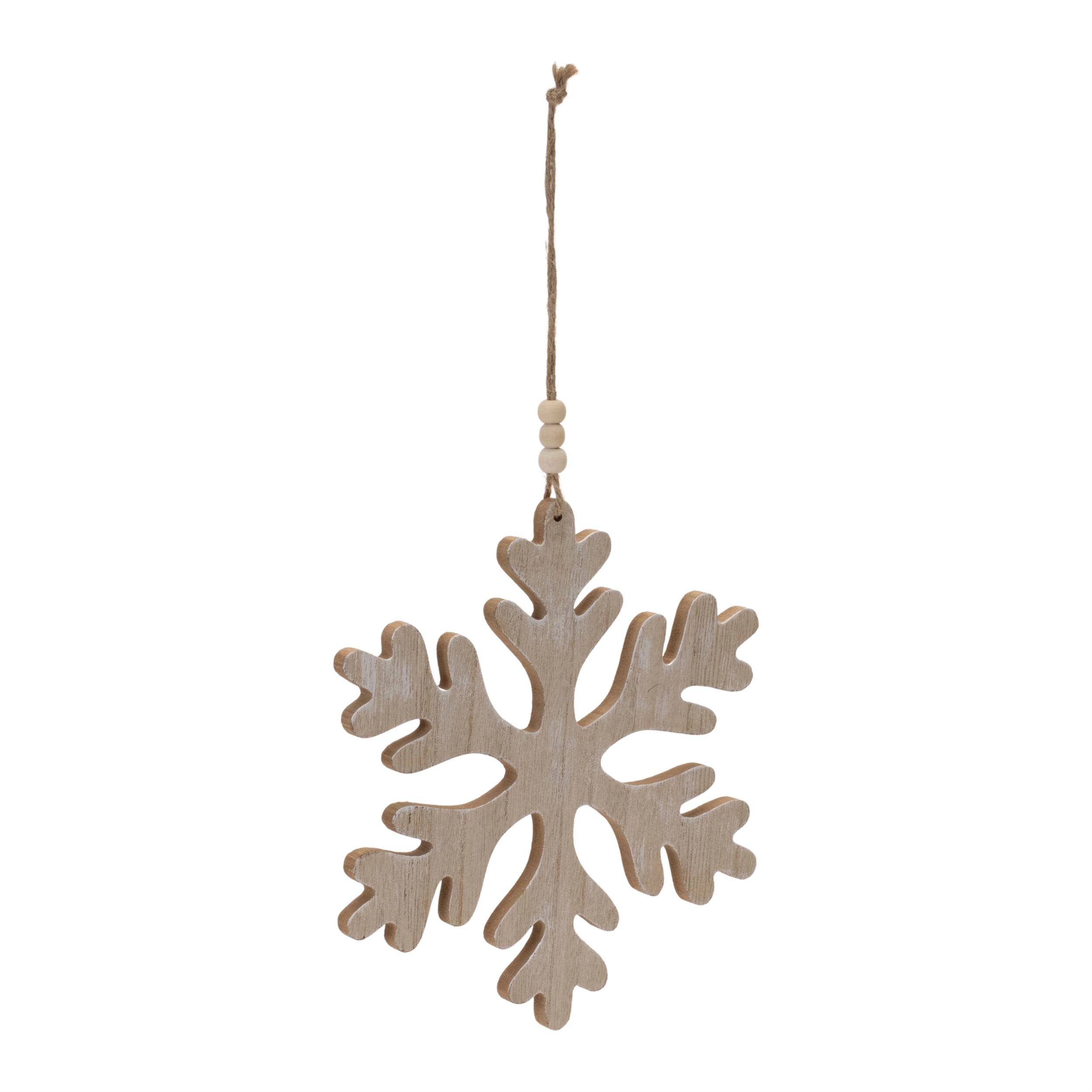 Left. BreeBe - Traditional Wood Snowflake Ornament (Set of 12) - Brown.