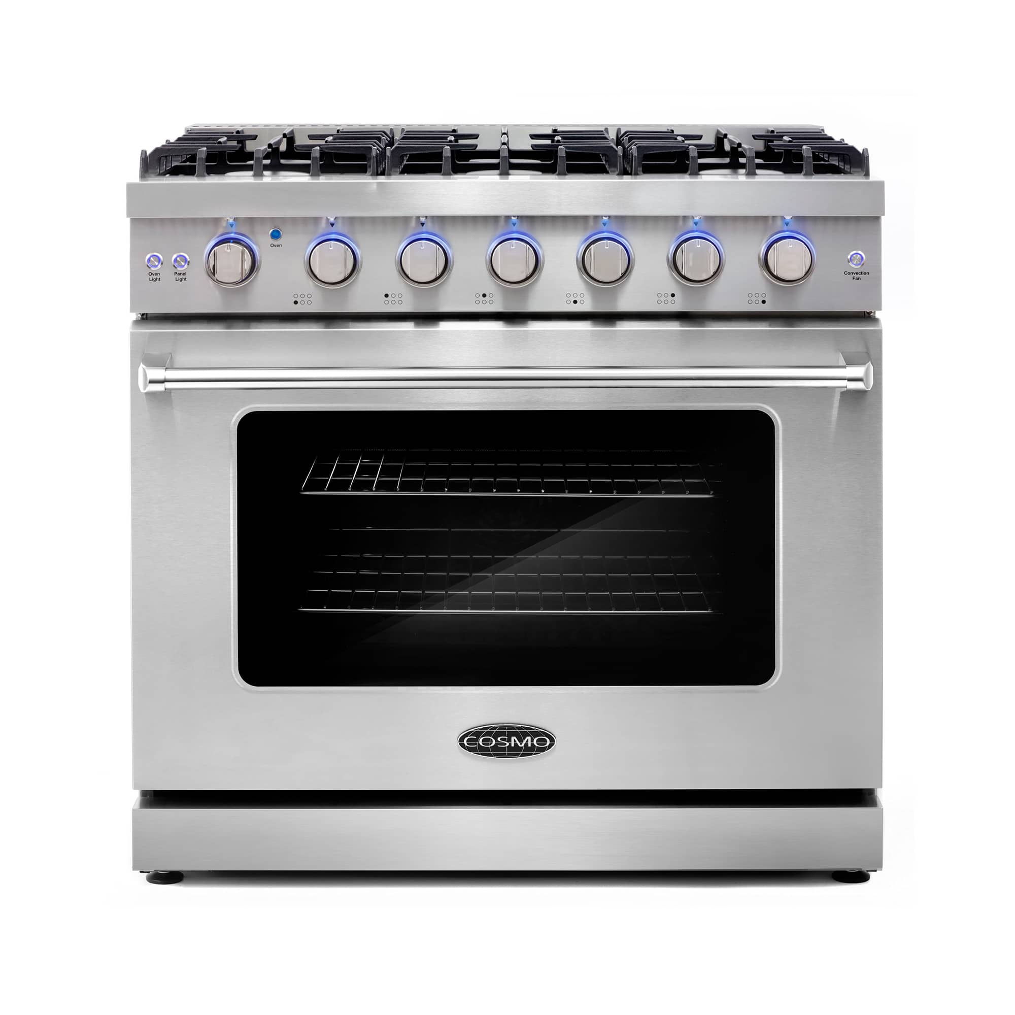 COSMO - COS-EPGR366 36 in. Haven Collection 6.0 cu. ft. Gas Range, 6 Burners, Convection Oven, Knob LEDs, Storage Drawer - Stainless Steel