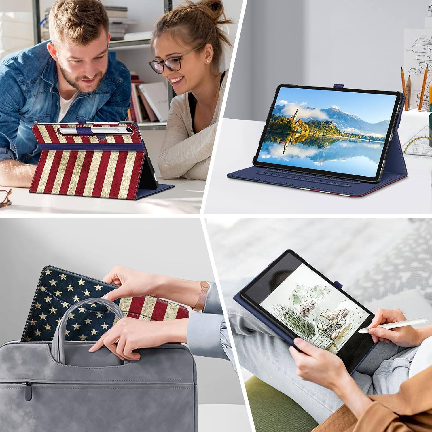 Alt View 3. Fintie - Multi-Angle Case for Samsung Galaxy Tab S10 Lite/ Tab S10 FE/ Tab S9 FE/ Tab S9, With Front Card Pocket, Auto Wake/Sleep - US Flag.