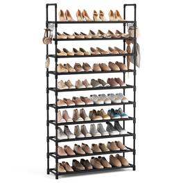 Dazzed Corner - 10 Tier Shoe Rack Tall Large Capacity 50 Pair Wide Shoe Organize, Sturdy Metal Shoe Shelf - Black