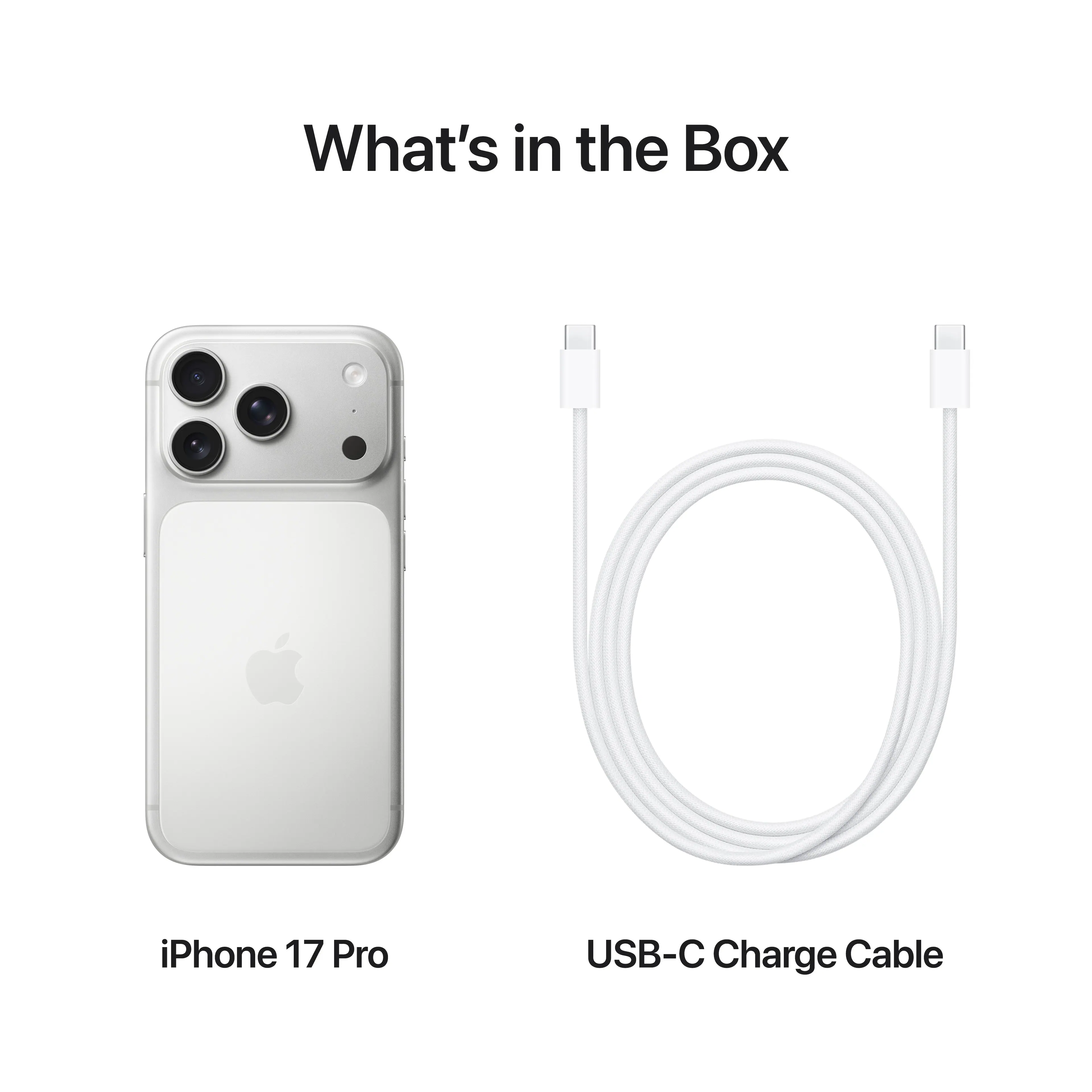 What's in the Box

iPhone 17 Pro

USB-C Charge Cable