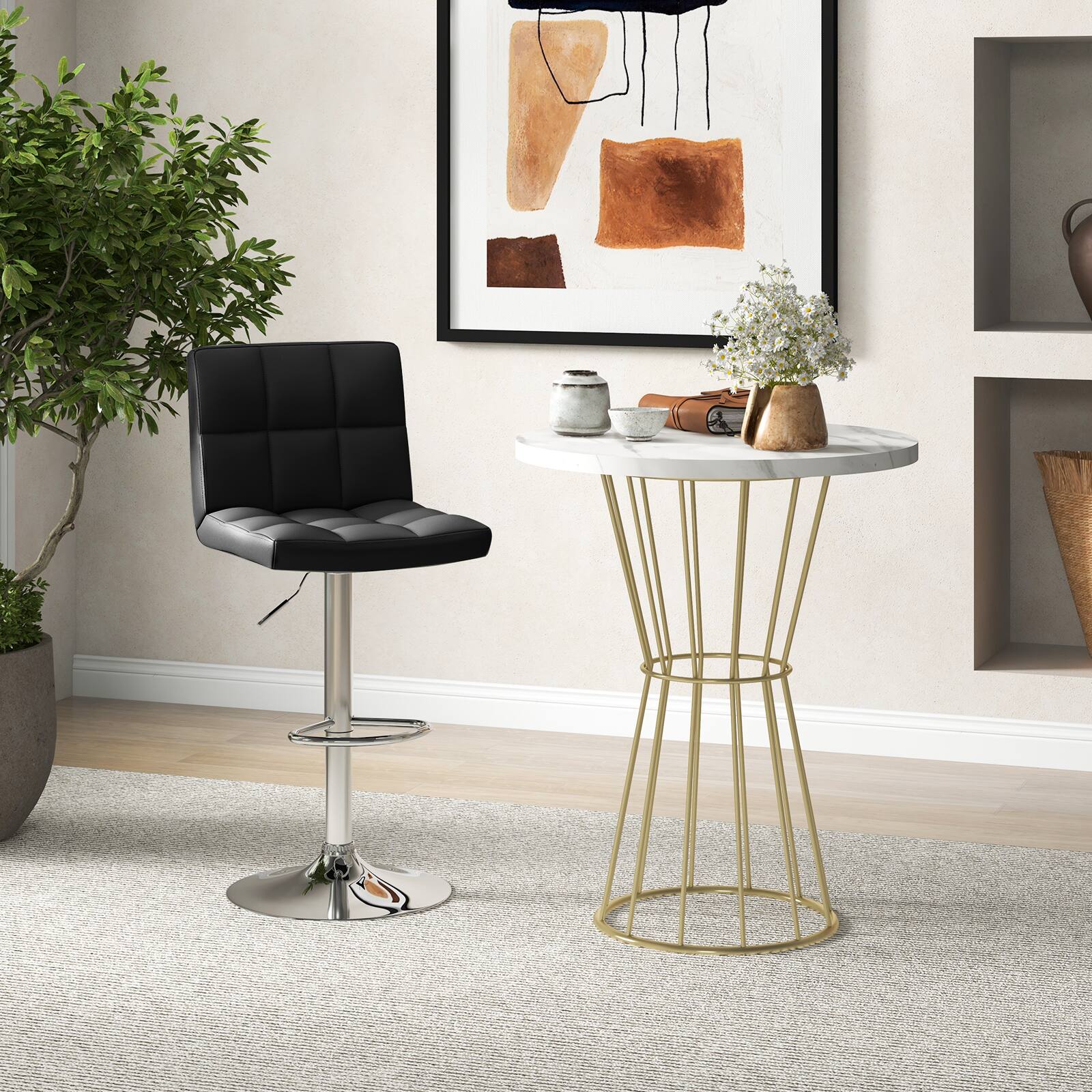 Alt View 1. Ecooso - Adjustable Height Armless PU Bar Stool with Swivel Seat and Metal Base for Counter - Black.