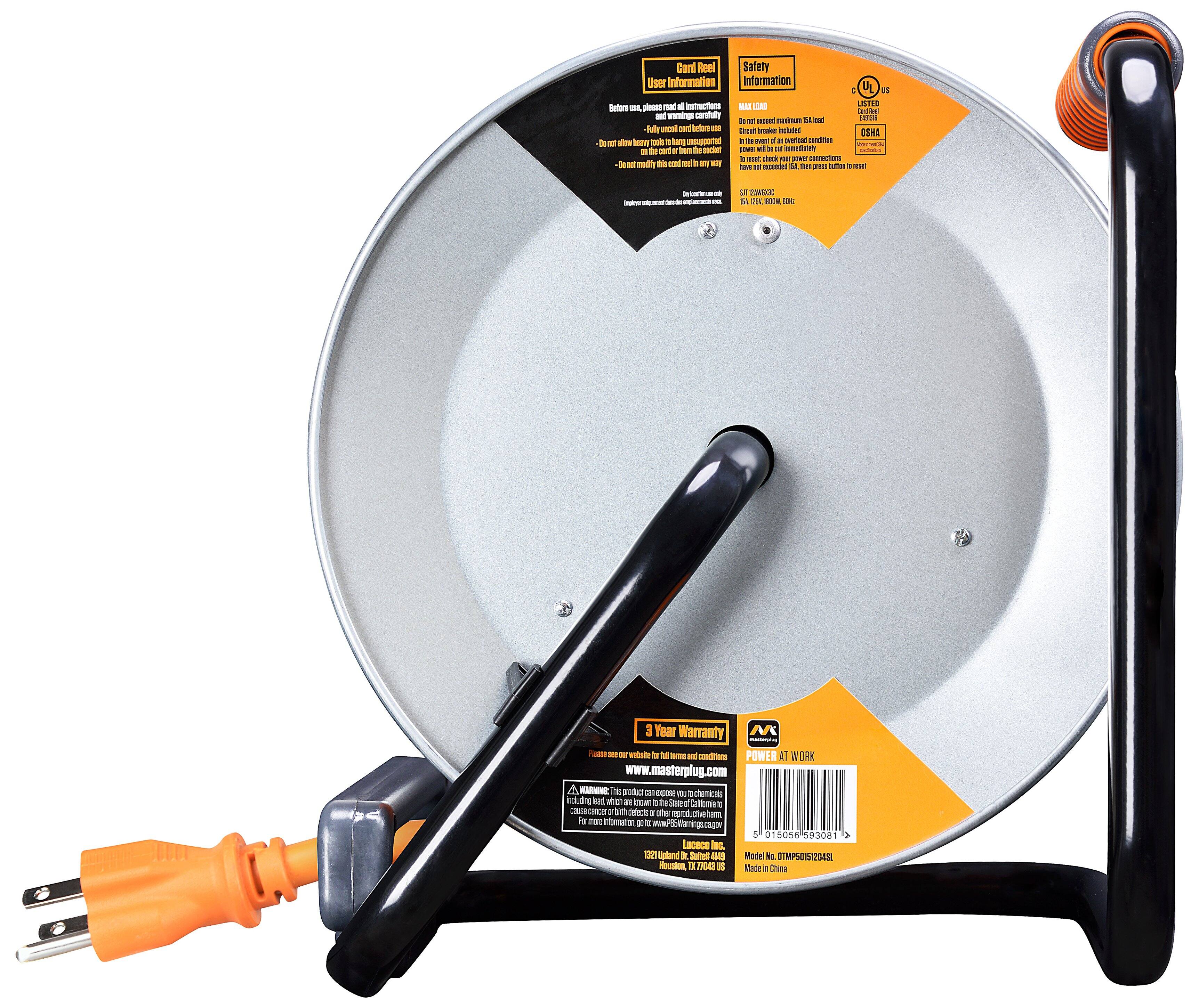Alt View 13. Masterplug - 50Ft 4 Sockets 15A 12AWG Medium Open Metal Reel - Metal & Orange.