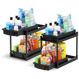 IRIS USA - 2-Tier Under Sink Organizer, Pull-Out Storage Shelf for Home, 2-Pack - Clear