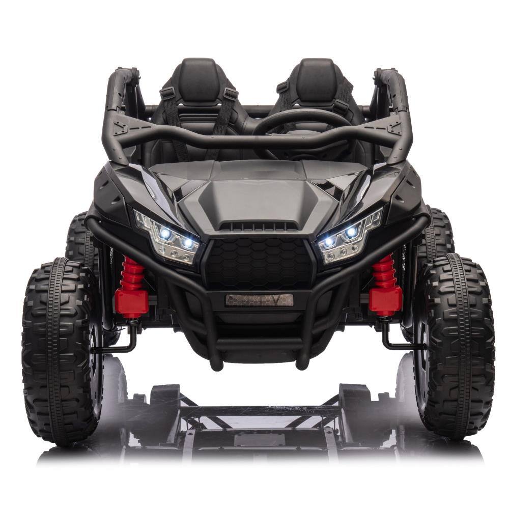 Angle. BreeBe - 24V Two-Seater Kids Ride On UTV with Parental Control, 400W, Suspension, Bluetooth, LED, Horn & Storage for Ages 3+ - Black.