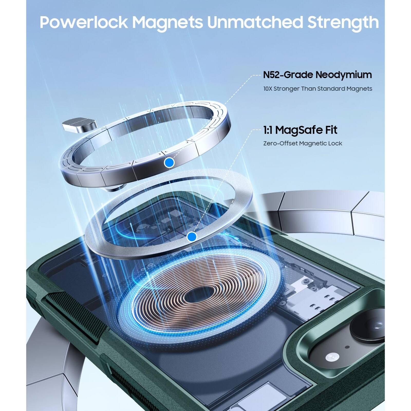 Powerlock Magnets Unmatched Strength  
N52-Grade Neodymium  
10X Stronger Than Standard Magnets  
1:1 MagSafe Fit  
Zero-Offset Magnetic Lock