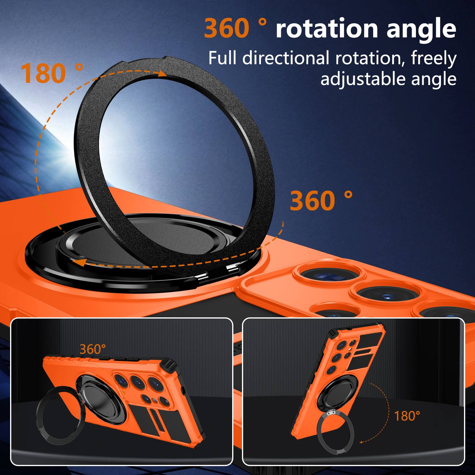 180° 360° rotation angle  
Full directional rotation, freely adjustable angle