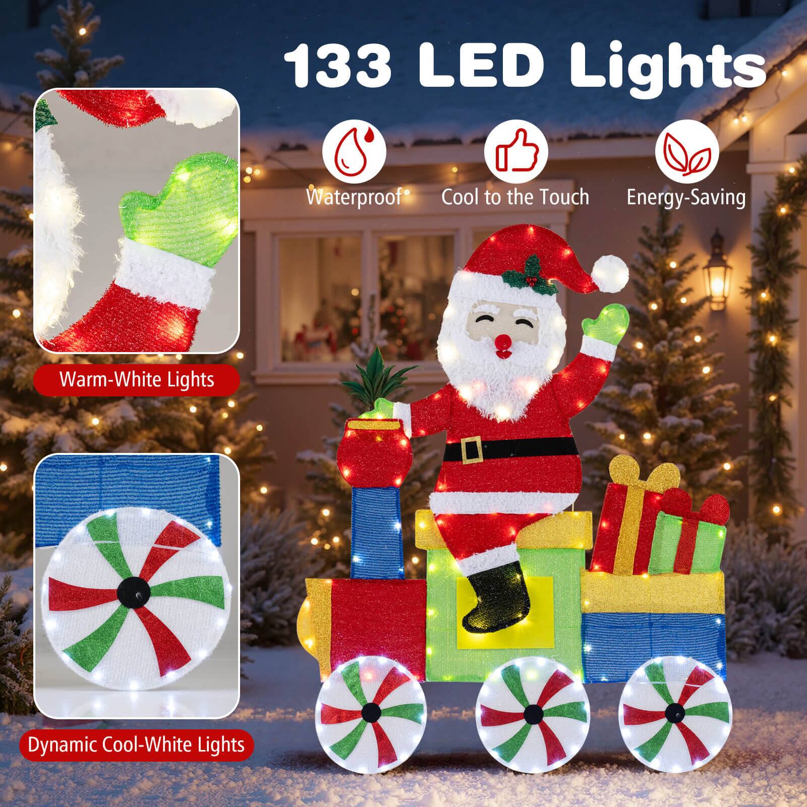 Alt View 7. Costway - Costway Lighted Santa on Train Christmas Decoration with LED Lights Gift Boxes - Multicolor.