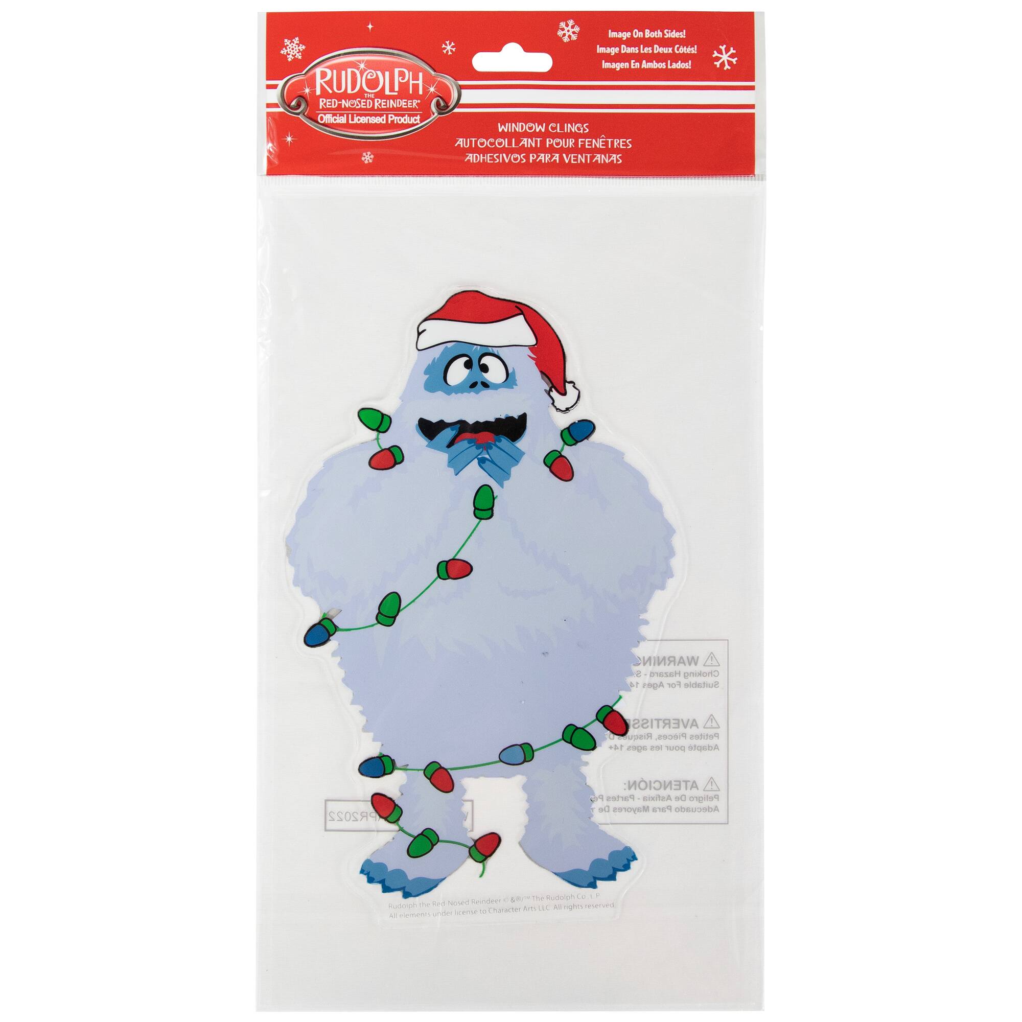 RUDOLPH  
RED-NOSED REINDEER  
Official Licensed Product  

WINDOW CLINGS  
AUTOCOLLANT POUR FENÊTRES  
ADHESIVOS PARA VENTANAS  

Image on Both Sides!  
Image sur Les Deux Côtés!  
Imagen en Ambos Lados!  

WARNING:  
CHOKING HAZARD - Small parts. Not for children under 3 years.  
AVERTISSEMENT:  
RISQUE D'ÉTINCELET - Petites pièces. Ne convient pas aux enfants de moins de 3 ans.  
ADVERTENCIA:  
PELIGRO DE AHOGO - Piezas pequeñas. No es adecuado para menores de 3 años.  

SSOSA  
The Rudolph Red-Nosed Reindeer © 2022  
All elements under license to SSOSA