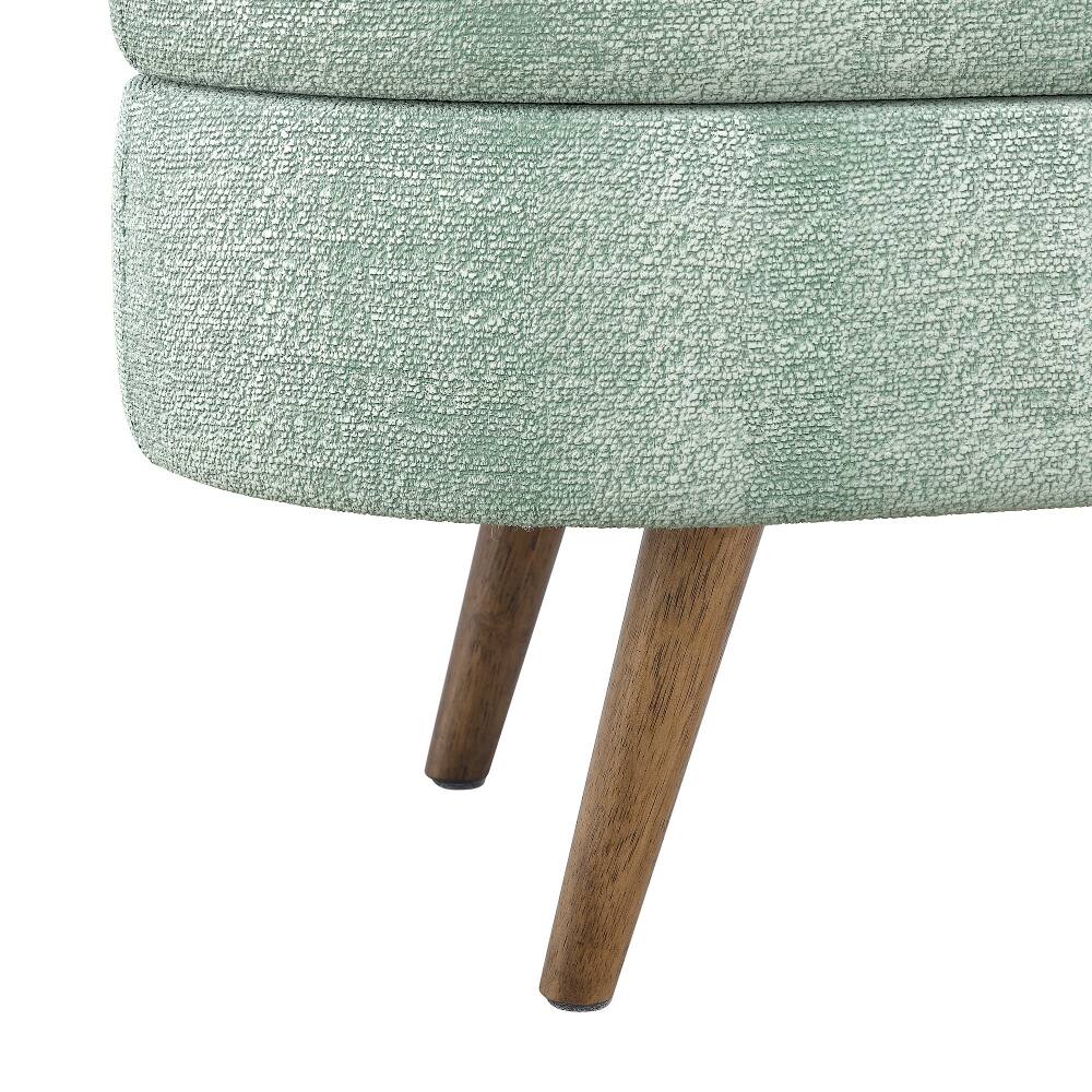 Alt View 3. Ropilly - Ropilly Cyan Oval Storage Bench Pleated Fabric Ottoman with Rubber Wood Legs - Cyan.