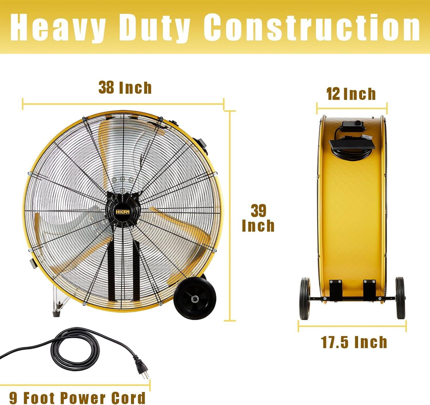 Heavy Duty Construction  
38 Inch x 12 Inch  
39 Inch x 17.5 Inch  
9 Foot Power Cord