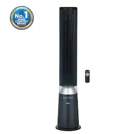 Midea - 42'' Tower Fan, 5-Speed, Wide-Angle Oscillation, Remote Control, Detachable Washable Filter, Blue - Black