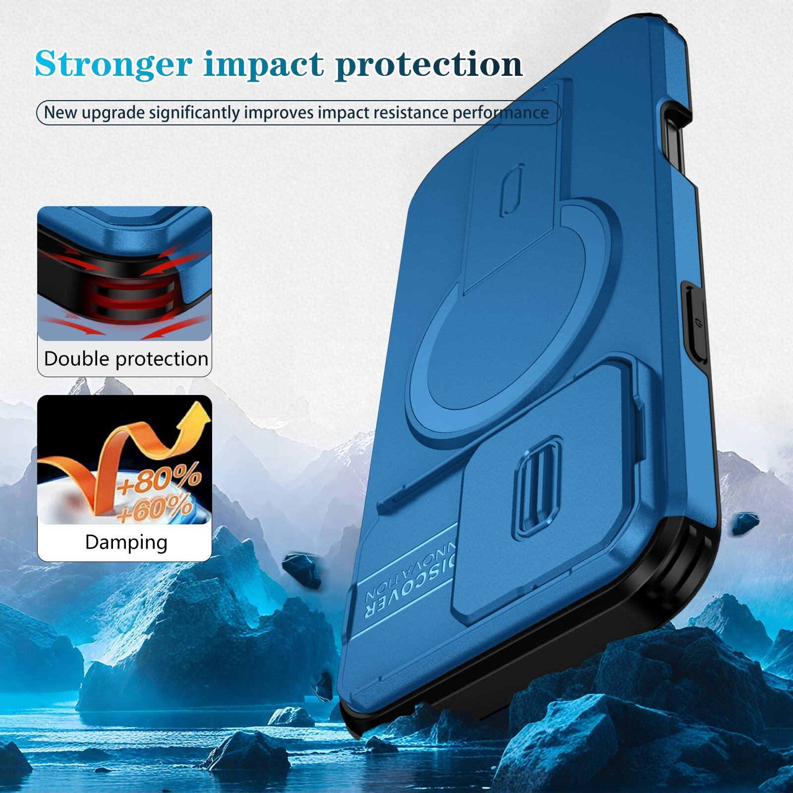 Stronger impact protection  
New upgrade significantly improves impact resistance performance  

Double protection  
+60% +80% Damping