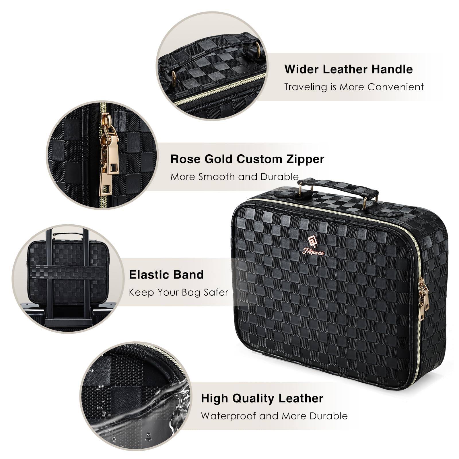 - Wider Leather Handle
  - Traveling is More Convenient

- Rose Gold Custom Zipper
  - More Smooth and Durable

- Elastic Band
  - Keep Your Bag Safer

- High Quality Leather
  - Waterproof and More Durable