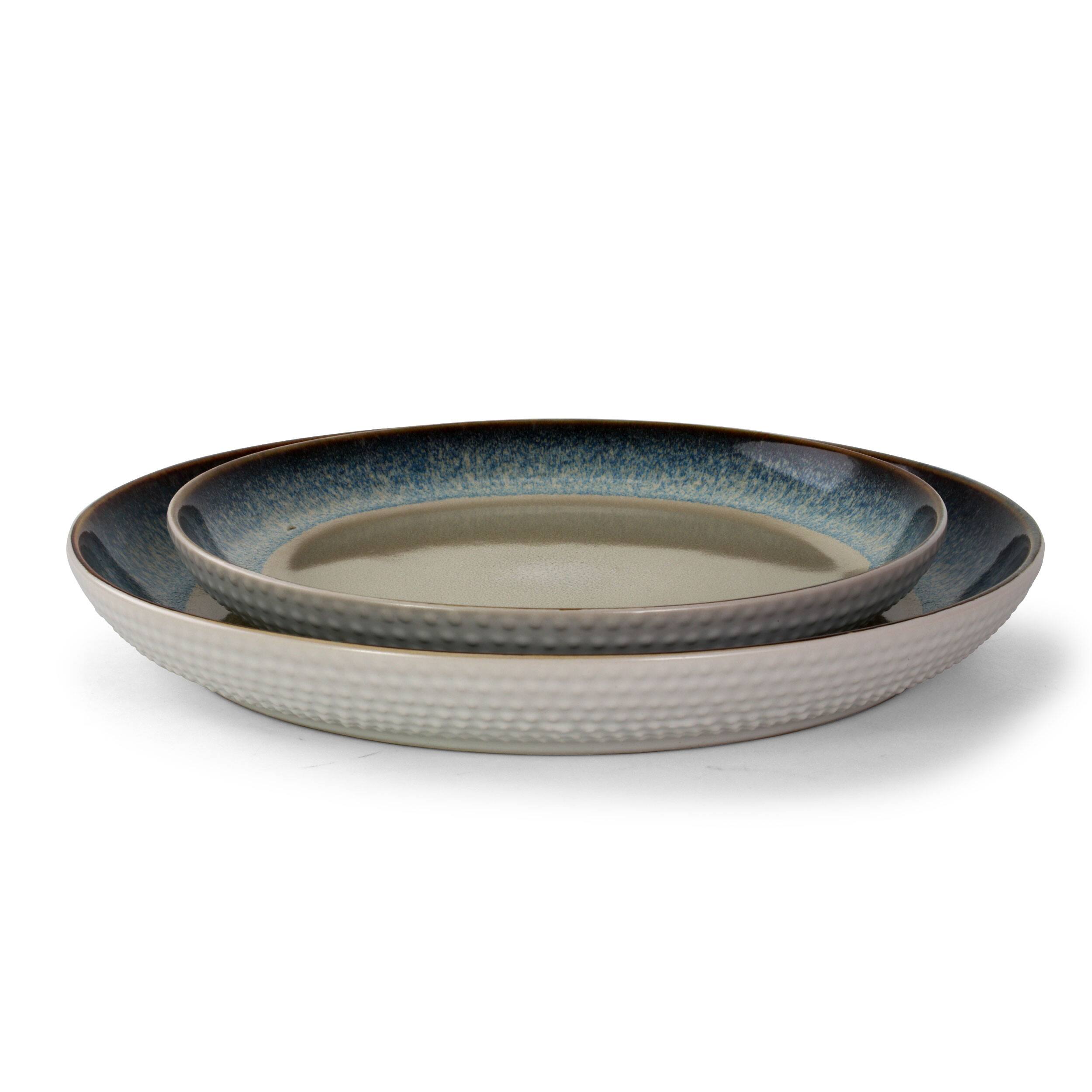 Alt View 5. Elama - Elama Modern Dot 16 Piece Luxurious Stoneware Dinnerware with Complete Setting for 4 - Taupe, Blue, and Brown.