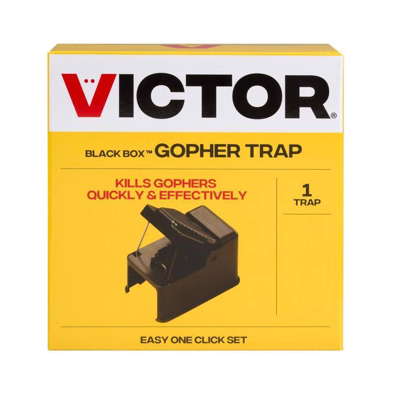 VICTOR BLACK BOX GOPHER TRAP  
KILLS GOPHERS QUICKLY & EFFECTIVELY  
1 TRAP  
EASY ONE CLICK SET