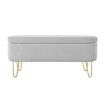 Front. Aukfa - 40" Folding Storage Ottoman Bench , 250lb Load, Upholstered with Metal Legs for Living Room, Bedroom, Entryway - Gray.
