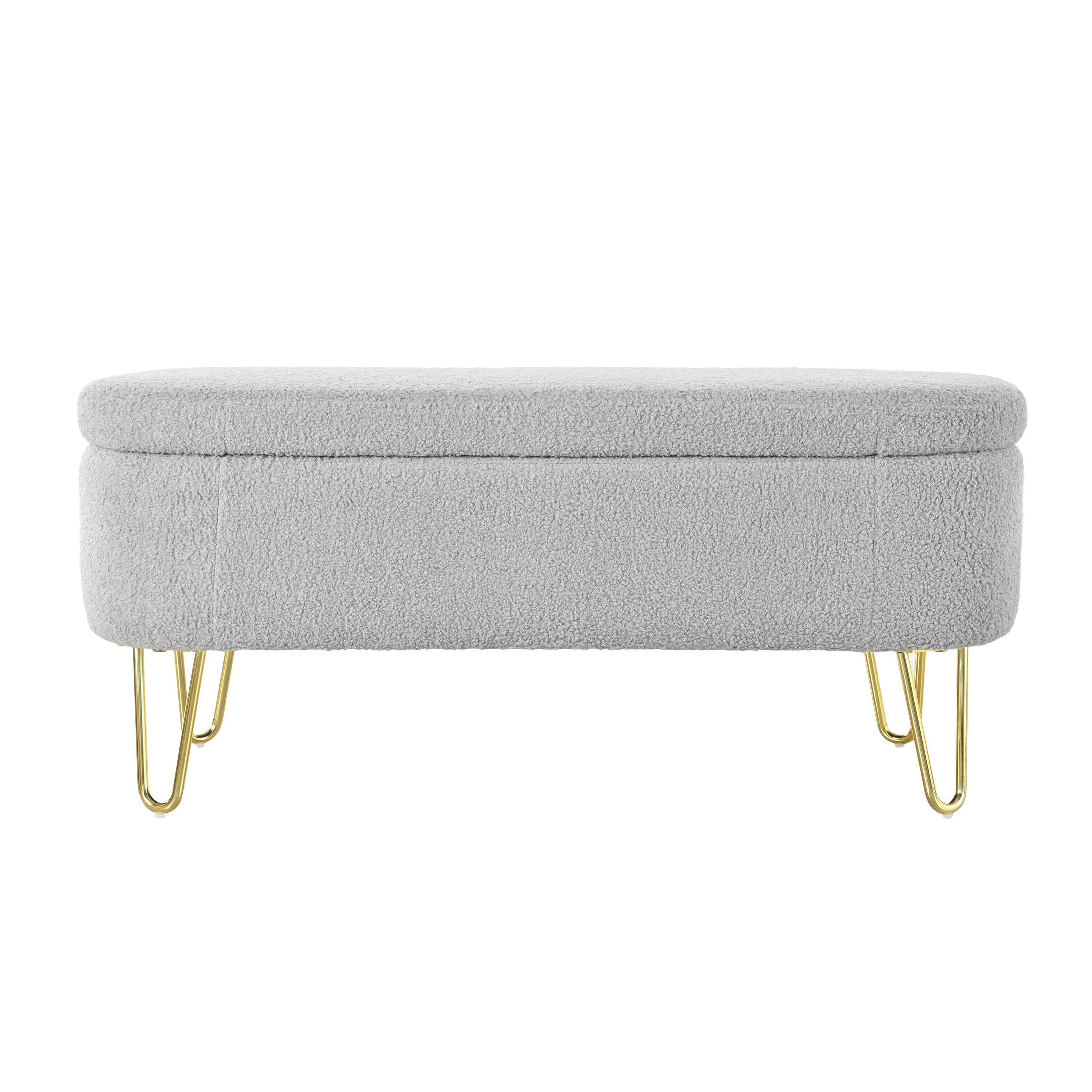 Front. Aukfa - 40" Folding Storage Ottoman Bench , 250lb Load, Upholstered with Metal Legs for Living Room, Bedroom, Entryway - Gray.
